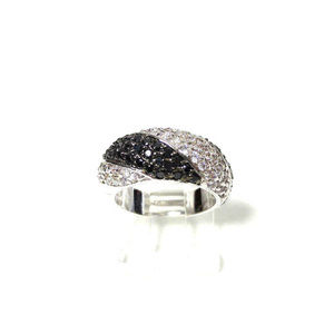 Black and Clear CZ Ring Rhodium Plated Size 5